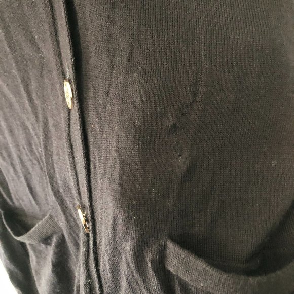 Tory Burch Navy Blue 100% Merino Wool V-Neck Cardigan Small Gold Logo Buttons - Picture 7 of 10
